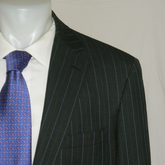 Mr. Ned Canvassed Custom Made Flat Front Dark Gray Two Button Suit 44XL